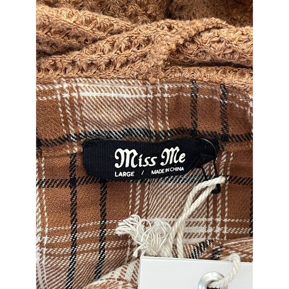 NWT Miss Me‎ MISS MEOrange Multi Plaid Thermal Hoodie Balloon Sleeve Size Large - Picture 7 of 14